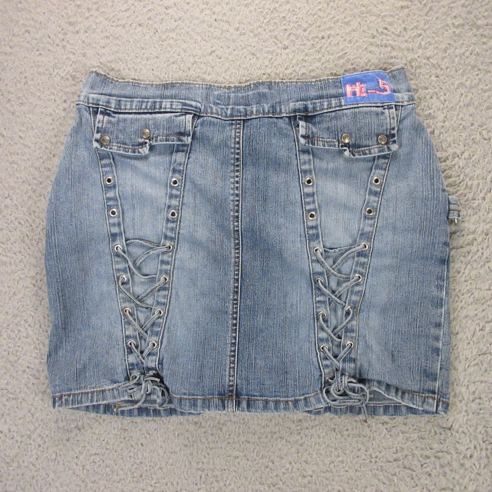 Hi-5 Jean Skirt FITS Womens size 26 Denim Lace Up Low Rise Vintage Y2K